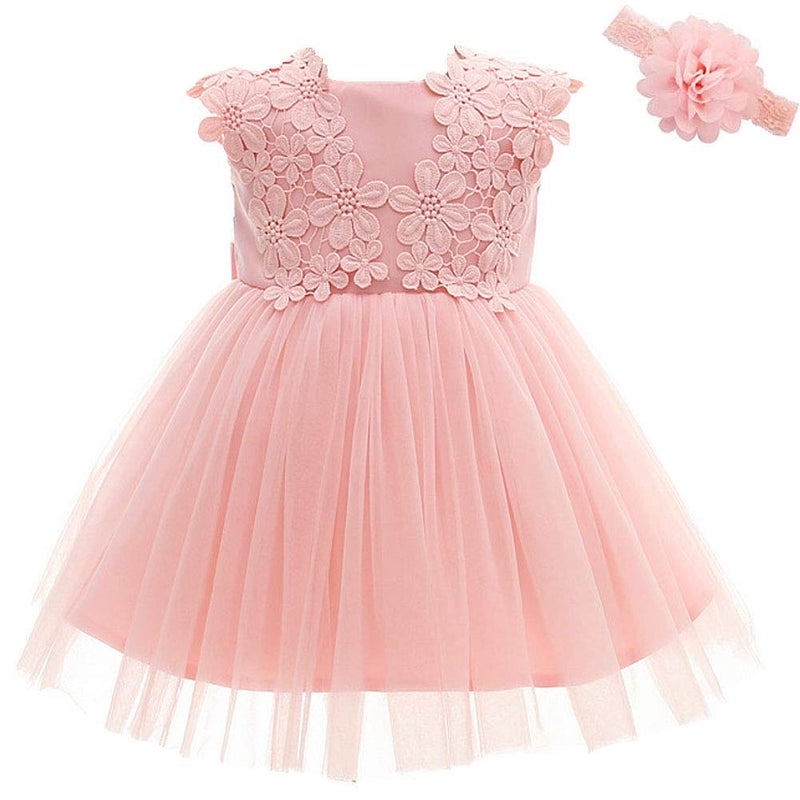 Moon Kitty Baby Girl Dress Christening Baptism Gowns Flower Girl Dress, Pink, 3 months - Image 1
